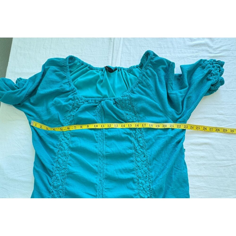 Lane Bryant Boho Tunic Dress Plus Size 26/28 Teal With Crochet Accents Lined - Picture 4 of 11